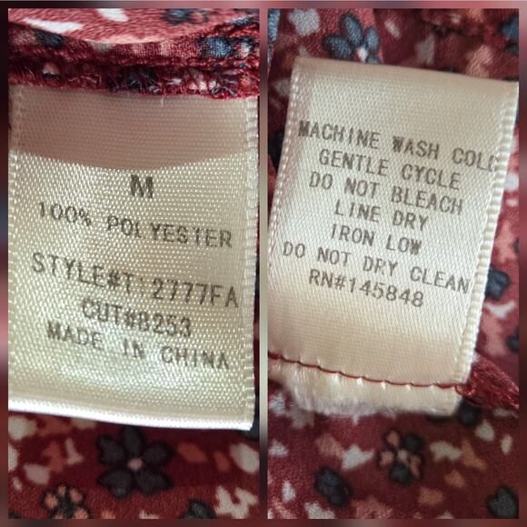 Blue Rain Floral Peasant Blouse Puffy Sleeves sz medium - Picture 7 of 8